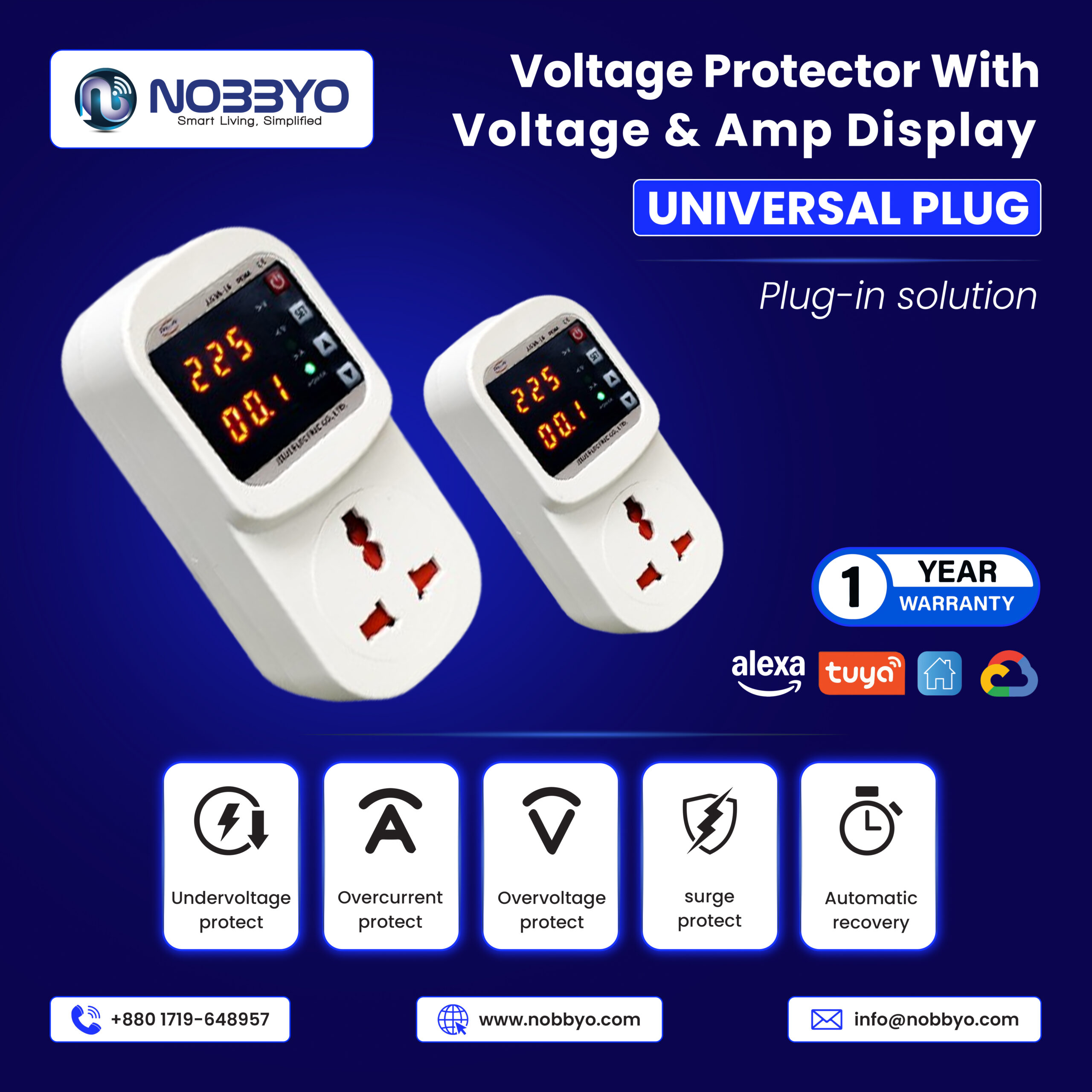 Voltage Protector with Voltage & Amp Display | NOBBYO Voltage Protector | NSH-VPVA-007