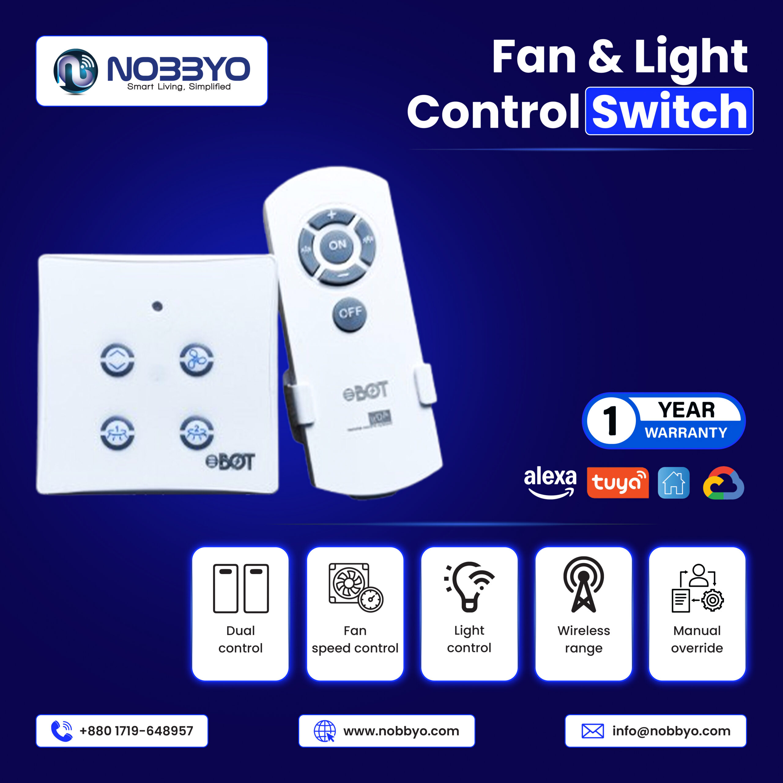 Fan & Light Remote Control Switch | NOBBYO Switch | NSH-FLRS-014