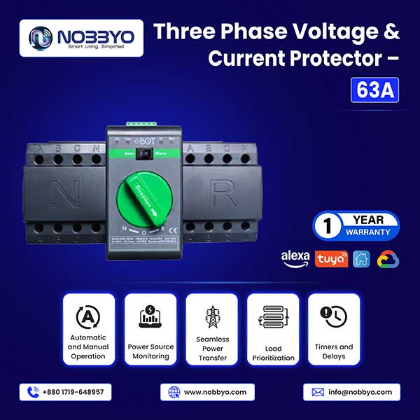 Three Phase Voltage & Current Protector – 63A | NOBBYO Current Protector | NSH-TPVCP-019