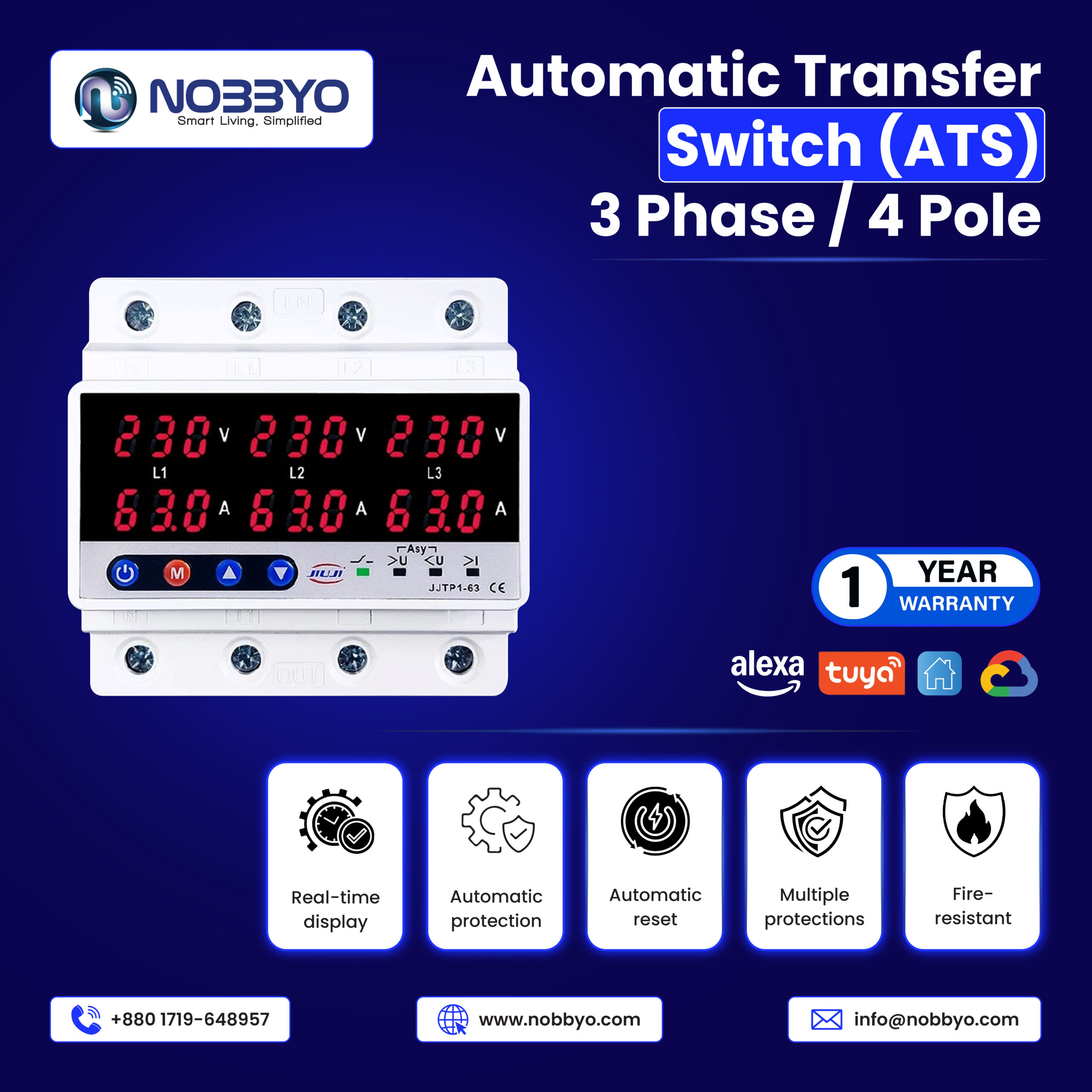 Automatic Transfer Switch (ATS) 3 Phase/4 Pole | NOBBYO Automatic Transfer Switch | NSH-ATS3P-010
